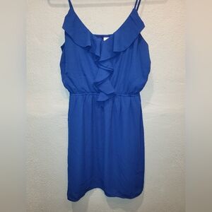 Hello MIZ Blue Sheath Dress with Cowl Neck and Flutter Sleeves